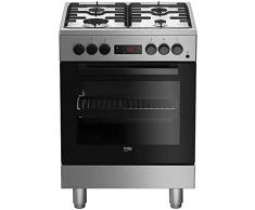 Beko - FSE62110DXF - Cucina a Gas in Acciaio Inox, Piano Cottura con 3 Fornelli + 1 Wok, Forno Elettrico Integrato Ventilato - Inox, 60x60x h85 cm