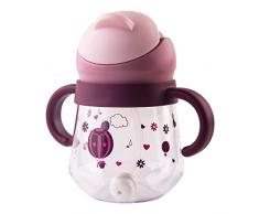 Qshare Tazza di Paglia per Bambini,260ml Tazza con Cannuccia Bambini,6+ Mesi per Imparare a Bere, con Beccuccio Ergonomico in Silicone,senza BPA (Viola)
