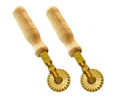 Set 2pz Rotella Singola Tagliapasta Festonata (a stella) Ottone ed Impugnatura Legno, Prodotto Artigianale Made in Italy