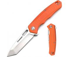 HARNDS Pollux Coltello Pieghevole, Lama in Acciaio Giapponese Aus-8, Manico in G10, Clip a 2 Posizioni per Caccia, Sopravvivenza (Arancione)