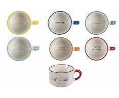Villa d’Este Home Tivoli 5906747 Caffeomanzia Every Day Mood Set 6 tazzine caffè 90 ml in Bone China, 90 milliliters, Grès
