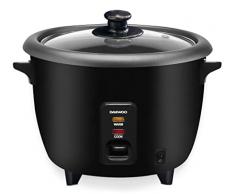 Daewoo DRCOOKER-BK - Cuociriso - Funzione Keep Warm - Rivestimento antiaderente - 400 Watt - 1 litro - 2-4 persone - Nero - Coperchio in vetro - Compreso misurino e cucchiaio