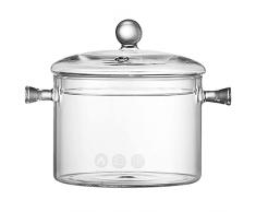 cakunmik Pentola di Cottura in Vetro Trasparente con Coperchio e Manico in casseruola Multifunzione in stufato pentola Resistente alla pentola borosilicato per Spaghetti, Latte,2l