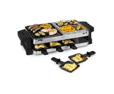 Klarstein Sirloin - Piastra per Raclette, Padelle per Raclette, 1500 Watt, 2 in 1: Alluminio e Pietra Naturale, Termoelemento in Acciaio Inox, Termostato Regolabile, per 8 Persone, Acciaio