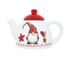 Teiera da caffè · design in rilievo in 3D · ceramica · teiera di Natale bianca · tavola di Natale · teiera di Natale · teiera da 450 ml · gnomo · servizio da tè · stoviglie per gnomi