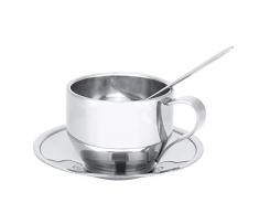 Rosvola Set di Tazze da Cappuccino, Tazza a Doppia Parete isolata in Acciaio Inossidabile con piattino per tè e caffè