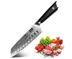 SHAN ZU Coltelli Santoku, Coltello da Cucina Damasco, Coltello Giapponese in Acciaio AUS10 Damasco 67 Piani, Maniglia Ergonomica G10, Lama affilata, Perfetta per Tagliare Verdure, Frutta e Carne