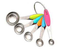 H&S Set di 5 Pezzi Cucchiaio Dosatore - Misurini per Cucina per Ingredienti Secchi e Liquidi - Misurini Americani per Cucina - Cucchiai Graduati in Acciaio Inox - Misurino Grammi