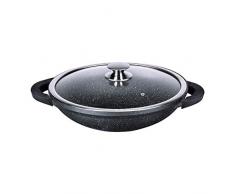 KAMBERG Wok 36 cm, Ghisa di Alluminio, Rivestimento Antiaderente di Alta Performance Pietra, Coperchio in Vetro, Tutti Fornelli y induzione, Senza PFOA