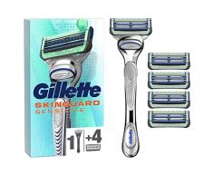 Gillette SkinGuard Sensitive Rasoio Uomo, Lame Rasoio a Mano Libera, 1 Manico, 5 Lamette da Barba Antiattrito, Con Aloe Vera, Clinicamente Testato Per Pelli Sensibili