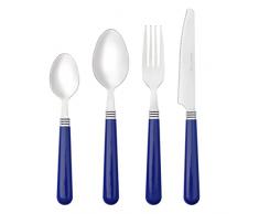 Baroni Home Set 24 pz Posate da Tavola in Acciaio Inox, Posate con Manico in Plastica per 6 Persone, Lavabili in Lavastoviglie, Forchetta, Coltello, Cucchiaio, Cucchiaio da The o Dolce, Blu