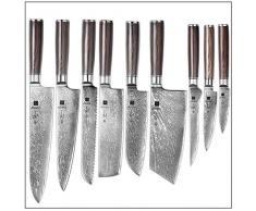 1-9 pz Coltello da cucina Set Professionale Damasco Steel Chef Pane Pane Pronuning Santoku Sharp Nakiri Cook Kniom Knife Knife coltelli (Color : F210 9piece set)