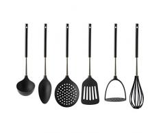 MasterChef 525513 Set di 6 Utensili, con Una Paletta, Un Mestolo, Un Cucchiaio, Una Schiumarola, Uno Schiacciapatate e Una Frusta, Acciaio Inox con Testa in Nylon, Plastic