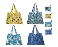 SWINILAYA 4x Borsa della spesa riutilizzabile, borsa della spesa ecologica pieghevole, borsa della spesa ecologica e pratica, impermeabile, viaggio allaperto, campeggio ed escursionismo