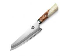 MITSUMOTO SAKARI 21 CM Coltelli da Cucina Professionali, Coltello da Cuoco in Acciaio Damasco a 7 Strati, Coltello Giapponese Kiritsuke Forgiato a Mano (Manico Bianco Melograno e Confezione Regalo)