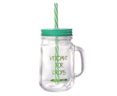 YARNOW Barattoli in Vetro da 500 Ml Bottiglie Bicchieri con Coperchio Manico E Cannuccia Barattolo da Giardino Vintage Retro Terrazza (Verde)