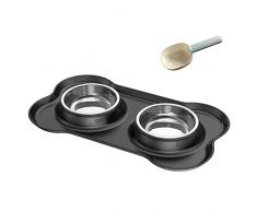 NICREW Ciotole per Cani e Gatti di Piccola e Media Taglia, Ciotola Cane con Tappetino in Silicone, Nero M