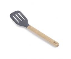 Lacor 68186 - Spatola perforata in silicone Unite, paletta professionale, manico in legno di faggio, non dance la padella, resistente alle alte temperature, senza BPA, 34 x 7,5 x 10,5 cm, grigio