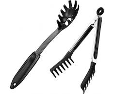 Set di Strumenti per Server per Pasta in Silicone Cucchiaio per Spaghetti da 12 Pollici di Piccole Dimensioni Pinza per Spaghetti con Manico in Acciaio Inox da 7,1 Pollici, Facile da Usare