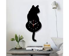Topkey Orologio da Parete a Forma di Gatto in Acrilico Con Coda Oscillante per Soggiorno, Cucina, Camera Da Letto (42 cm x 18 cm) - Nero