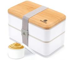 Porta Pranzo da Ufficio,1400 ML Bento Lunch Box Prova di Perdite per Adulti,Contenitore per Pranzo a Prova di Perdite con Scomparti Posate senza BPA,Sicuri per Microonde e Lavastoviglie (Bianco)