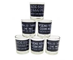 HOMEWORKSHOP CASALINGHI BRICOLAGE Set 6 Bicchieri calici per acqua 270 ML con frasi bicchiere da tavola multiuso lavabile in lavastoviglie bianco nero a scelta (NERO)