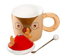 Zhihui Tazze da tè con Renne - Tazze da caffè in Ceramica Antipolvere da 380 ml con Manico - Coppia di Tazze di Cacao al Latte per caffè, casa, dormitorio, graziosi Regali per Le Vacanze Invernali