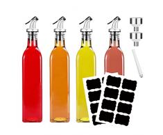 Feelhap Oliera Bottiglie Vetro 4 Pezzo, 500ml Bottiglia Olio Dispenser per aceto e Olio in Vetro con beccuccio Dispenser,Set di Bottiglia di olio doliva con Imbuto,Dispenser Olio da Cucina