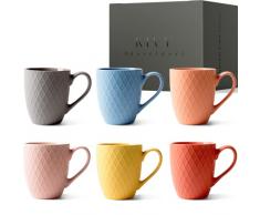 KIVY Set Tazzine Caffè [6 x 400 ml] – Tazze Colazione grande di Qualità con Manico Grande – Set Tazze Colazione - Tazza Colazione grande - Set Colazione - Set di tazze caffè - Caffè e Tè
