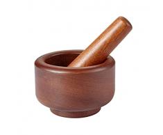 SMSOM Set di Mortaio in Legno Ebano e pestello, pestello e Malta Ciotola smerigliatrice in Pietra Solida - Guacamole Mortaio e pestello Grande
