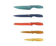 MasterChef Set Coltelli da Cucina Professionali, Collezione per Pane, Carne e Verdure, Acciaio Inox, Prova di Calore, Manici e Lame Colorati, Lavabile in Lavastoviglie, 5 Pezzi