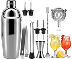 10 Pezzi Kit Barman Shaker, Cocktail Shaker Set Set Shaker in Acciaio Inossidabile Kit per Cocktail con Shaker da 750 ML per Bar Accessori Party