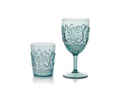 Montemaggi Barocco Set Calice e Bicchiere, Cristallo Sintetico, Azzurro, 2 UnitÃ