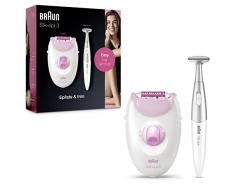 Braun Silk-épil 3 Depilatore Donna, Epilatore Elettrico Donna Rimozione Dei Peli Duratura, Rasoio Donna Sistema Con 20 Pinzette, Luce Smartlight, Rifinitore Bikini Styler, 3-321 Bianco e Rosa