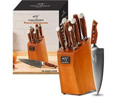 Set di coltelli da cucina Damasco manico in legno, cucina professionale giapponese Set di coltelli affilati Damasco con ceppo coltelli in faggio, 67 strati Acciaio di Damasco VG10 (rosso)