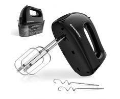 Bonsenkitchen Sbattitore Elettrico, 5 Velocità Regolabili Sbattitore, 2 Lame in Acciaio Inox, 2 Ganci Impastatori, Sbattitore Professionale per Impasti, Uova, Dolci,300W