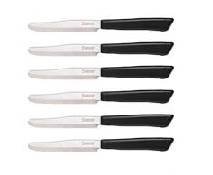 Tredoni 6 Coltelli da Cucina - 11cm Acciaio Inossidabile Italiano Coltello Posate da Verdure/Bistecca/Tavola Seghettato, Punta Arrotondata (Nero)