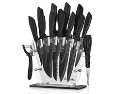 D.Perlla Set Coltelli, Nero Coltelli da Cucina 16 Pezzi, Lama con Rivestimento Antiaderente, Ceppo Coltelli con Blocco in Acrilico, Acciaio inossidabile ad alto tenore di carbonio, Niente Ruggine