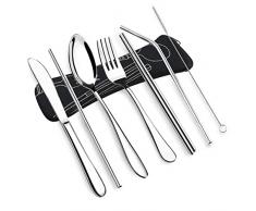 UKKO Cucchiaini Posto per Tavoli da Pranzo Portatile Set di Posate in Acciaio Inox Cucchiaio in Acciaio Inox Forchetta da Viaggio Coltello da Viaggio Dining Canteen Stovice Set