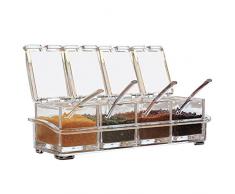 Set di 4 Condimento Box Spezia Jar, Scatola per condimenti Contenitore per spezie 4 in 1 barattoli di spezie con coperchio e 4 cucchiai per conservare zucchero sale Cucina Scatola di Spezie.
