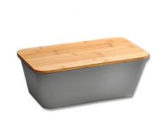Kesper 58491 Portapane in Plastica, Grigio, con Coperchio in bambù, FSC