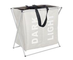 Wenko 3440113100 Cesta per biancheria Trio: 3 scomparti, poliestere e alluminio, 63 x 57 x 38 cm, colore: Beige