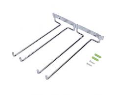 Porta Bicchiere da Vino, Porta Bicchieri da Vino in Ferro Cromato a Doppia File, Montaggio a Parete, Porta Calici Sotto lArmadio, Ripiano Portaoggetti, Porta Bicchieri per Casa e Bar (Argento)