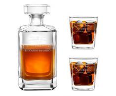 Maverton Decanter per Whisky in vetro - incisione personalizzata - Caraffa in vetro da 700 ml + 2 Set bicchieri whisky - idea regalo per l’uomo - whiskey