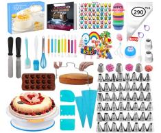 Kit Pasticceria Professionale, Set Pasticceria, Accessori Pasticceria, Set Decorazioni Torte, Kit Torte, Cake Design, Piatto Girevole per Torte, 100 Sac a Poche, 51 Bocchette, Kit Per Dolci (290Pcs)