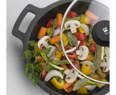 BRA Efficient Wok Antiaderente in Alluminio Pressofuso con Coperchio in Vetro, Adatto per Piani Cottura a Induzione, 28 cm