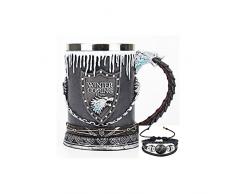 gujiu Game of Thrones Boccale di Birra, Bicchiere Medievale Vintage, Arte rinascita Acciaio Inox Birra/caffè/Bevanda Tazza 500-600ml