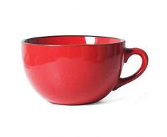 Yi Chen 700ml Ceramica Tazze Da Zuppa Tazza Da Colazione Con Manico,Largo Grande Tazza Da Caffè Microonde Cereali Zuppiera Per Latte Cappuccino Fiocchi Davena-rosso-senza coperchio
