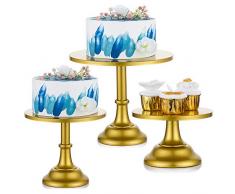 Nuptio Alzata per Torta da 3 Pezzi con Cake Stand in Metallo, Portabicchieri per Dessert con Design Semplice, Oro