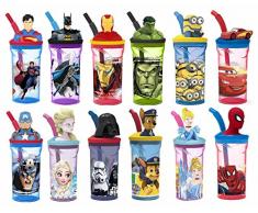 Bicchiere/borraccia per bambini con personaggio in 3D, con cannuccia allungabile, plastica, IronMan, med